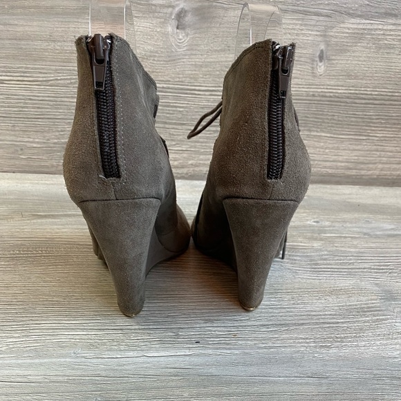 Shoemint Jordane lace up peep toe leather wedge booties size 6.5 zipper heel - Picture 4 of 12